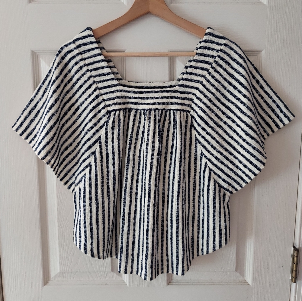 Madewell Texture & Thread Navy Isley Stripe Butterfly Top Shirt Size XS